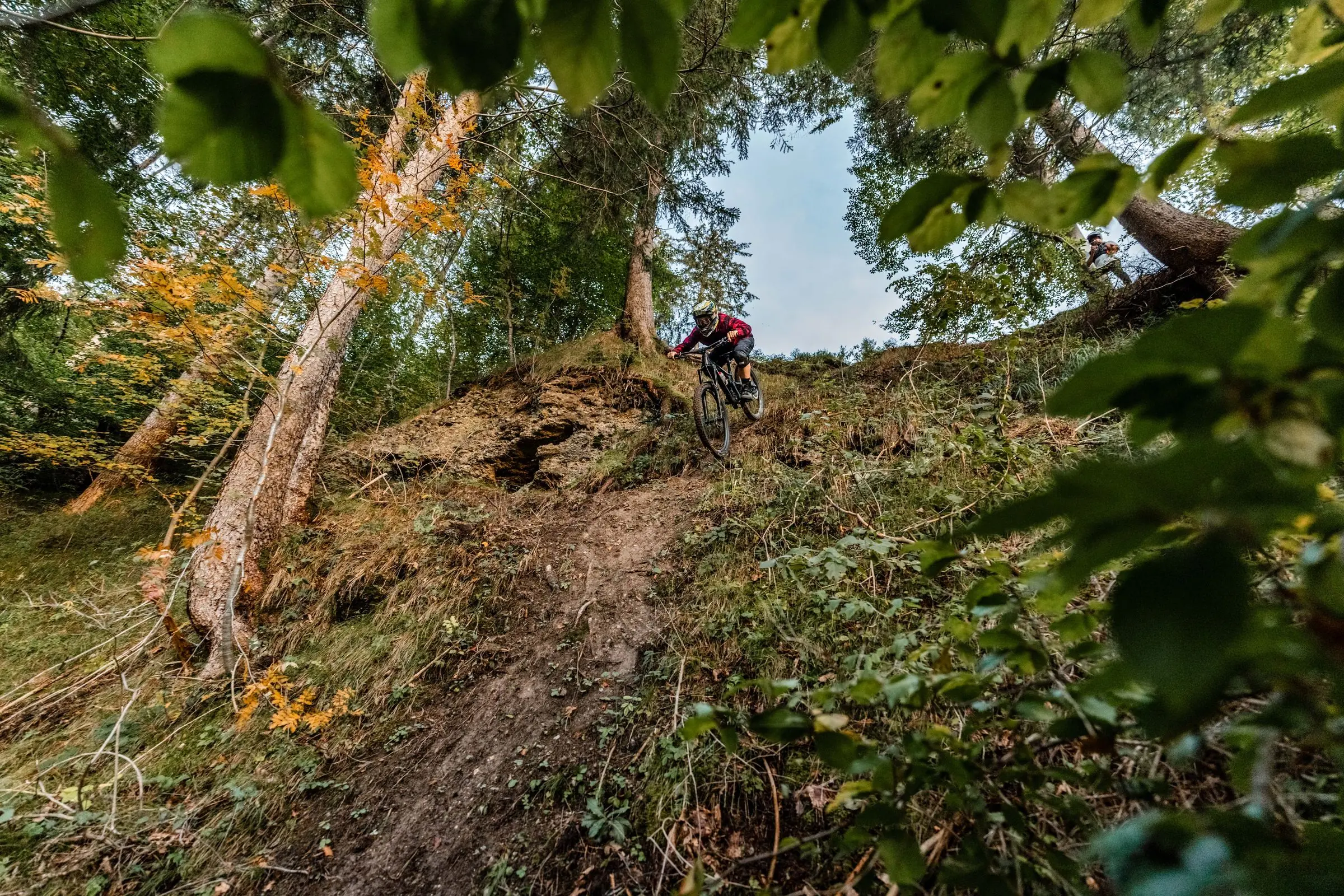 Steiler energiegeladener Downhill Trail im Allgäu im Wald - Sportfotograf Allgäu Bayern