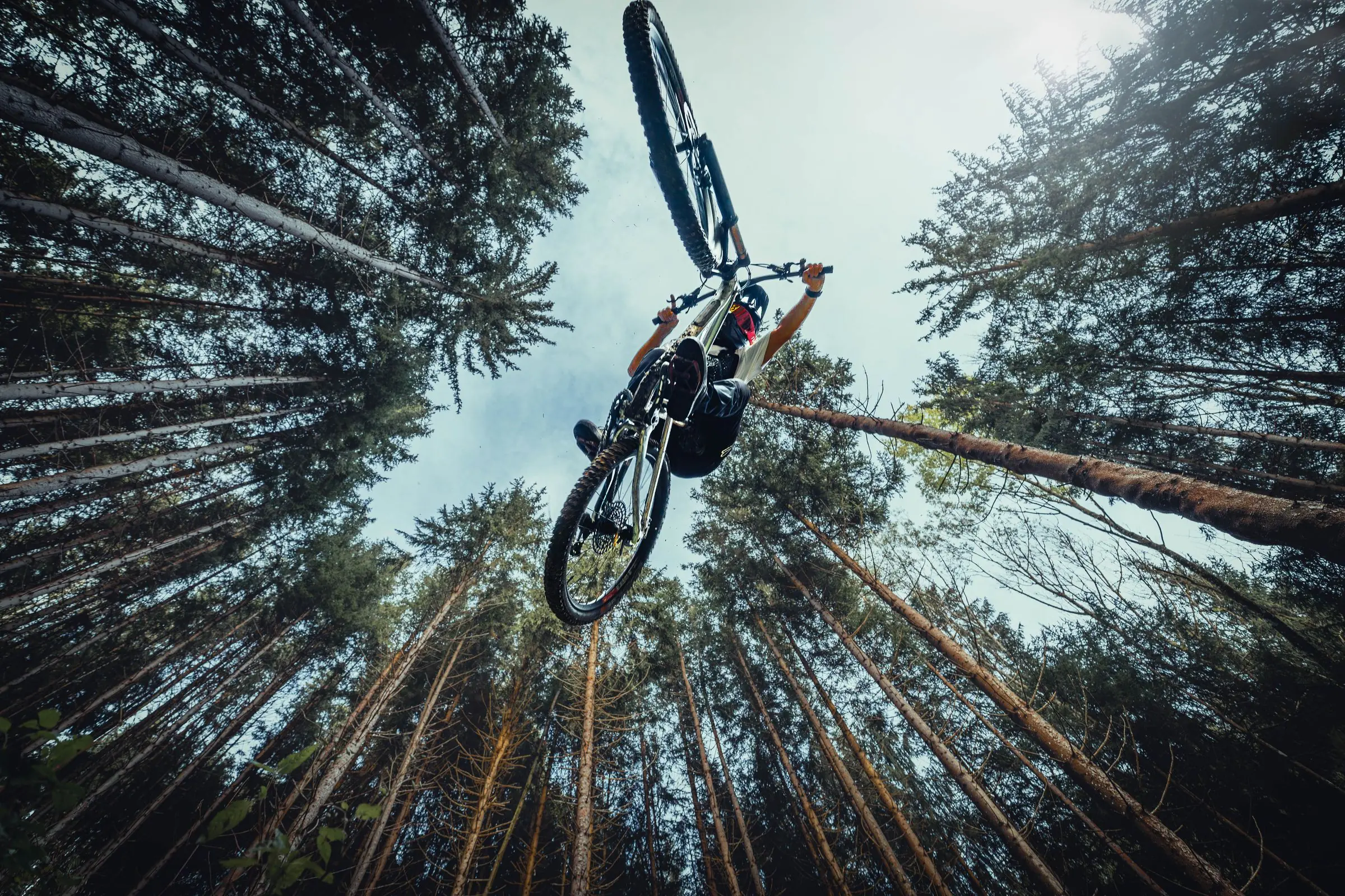 Downhill Mountainbike Sportfoto Jump über Kicker im Wald - Sportfotograf Kempten (Allgäu)