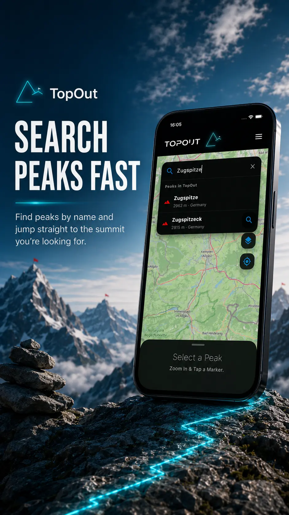topout GO 2. Suchfunktion Zugspitze | TopOut